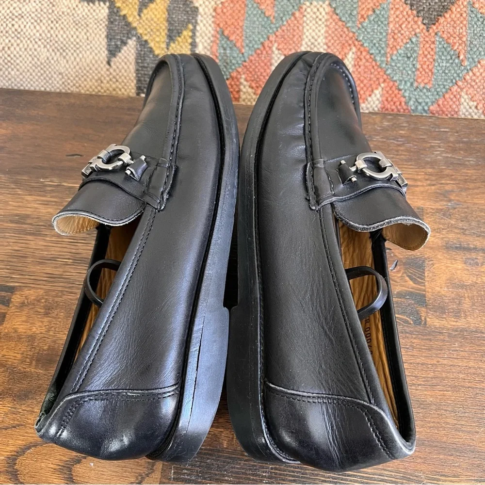 Salvatore Ferragamo DAVID Black Claf Leather Loafers 7.5 EEE US8.5 Wide